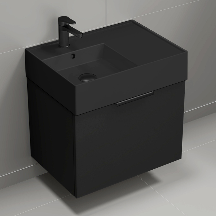 Nameeks DERIN685 Black Bathroom Vanity With Black Sink, Modern, Wall Mounted, 24 Inch